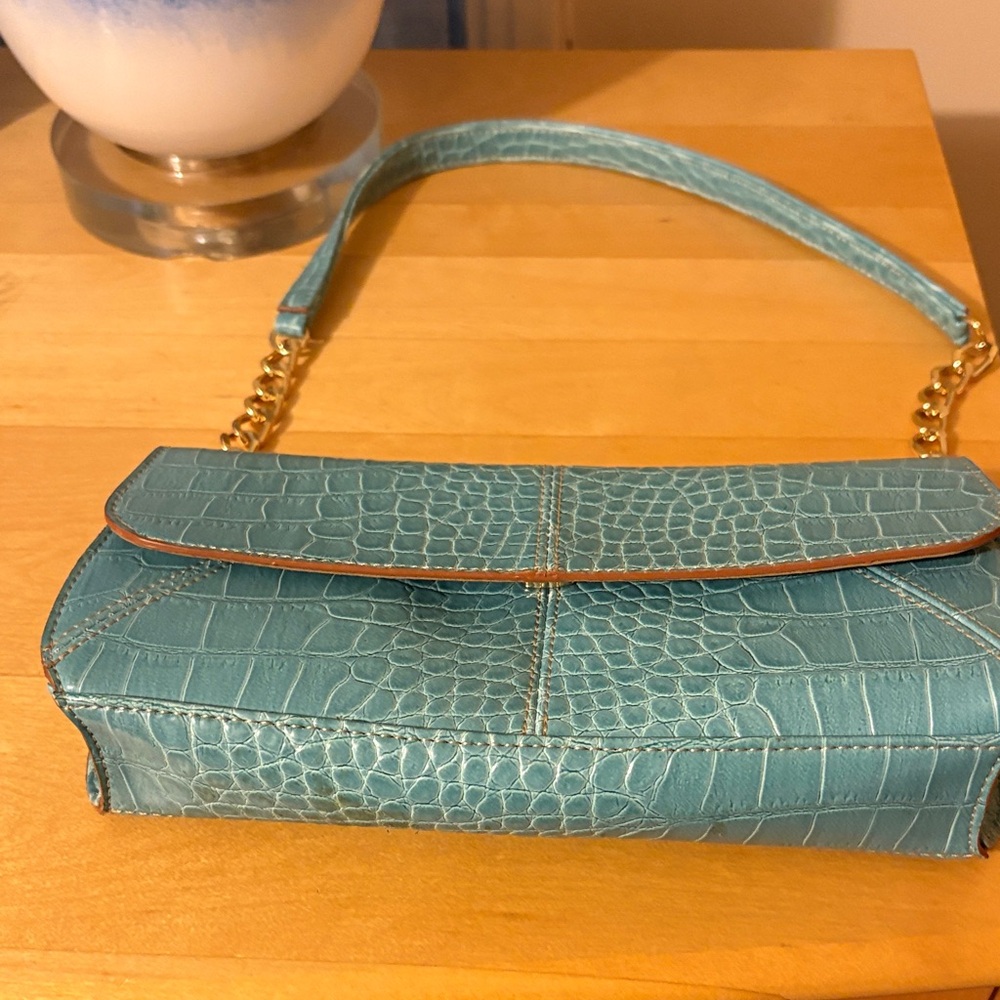 Liz Claiborne Turquoise Crocodile-Embossed Shoulder Bag